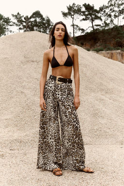 WIDE SATIN TROUSERS WITH BELT - Zara фото 2