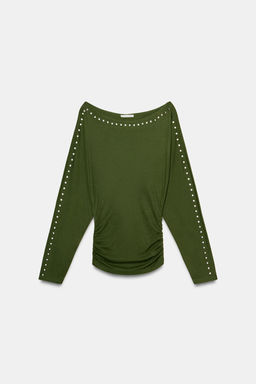 LONG SLEEVE STUDDED T-SHIRT - Zara фото 14