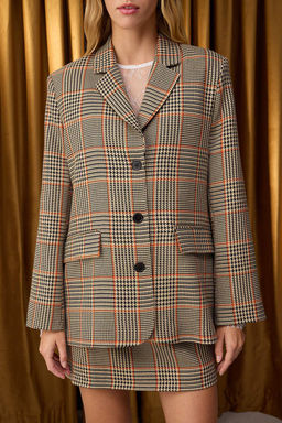 Ozel Koleksiyon Kahverengi Ekoseli Regular/Normal Kal?p Dokuma Blazer Ceket TWOAW26BC00006