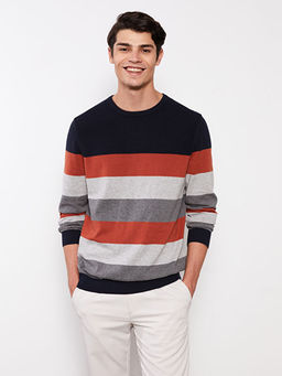 Bisiklet Yaka Uzun Kollu ?izgili Erkek Triko Kazak