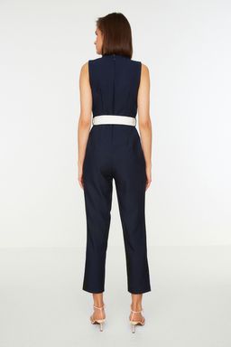 Lacivert Kusakl? Kruvaze Yaka Kolsuz Dokuma Tulum TWOSS20TU0052 - Trendyolmilla фото 4