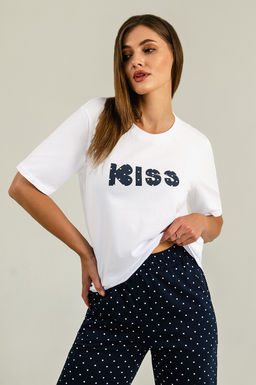 Арт. 9165 Пижама с бриджами 44-50 (4шт) Цвет:верх-белый,низ-темно-синий - Калинка фото 6