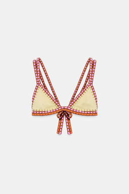 TOP BIKINI TIRAS CROCHET / Amarillo - Zara фото 3