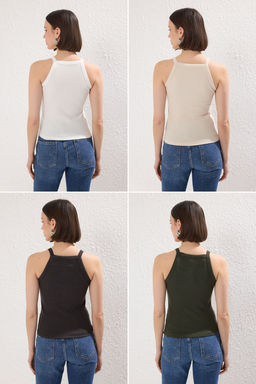 Antrasit-Ekru-Bej-Haki 4lu Paket Vucuda Oturan Crop Esnek Orme Atlet TWOSS25AL00056