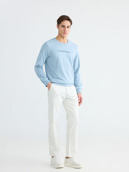 Bisiklet Yaka Bask?l? Erkek Sweatshirt