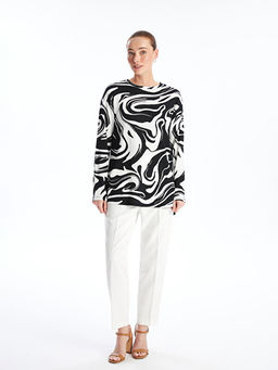 Bisiklet Yaka Desenli Kad?n Sweatshirt Tunik