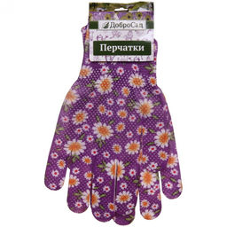 Цена за 12 шт. Перчатки нейлоновые "Лайт-Ромашки" с ПВХ точкой 8 р-р ДоброСад