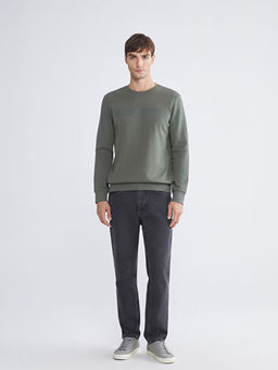 Bisiklet Yaka Bask?l? Erkek Kal?n Sweatshirt