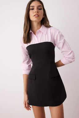 TRENDYOLMILLA Siyah Duz Bodycone Straplez Detayl? Finike Mini Dokuma Gomlek Elbise TWOSS24EL00751  фото 17