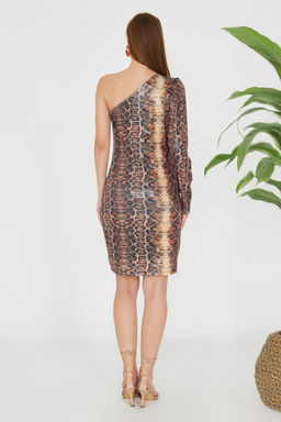 Cok Renkli Leopar Desenli Abiye Gece Mezuniyet Elbisesi TPRAW25EL00162 - Trendyolmilla фото 6