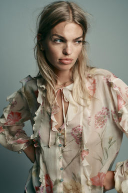 SEMI-SHEER FLORAL PRINT SHIRT - Zara фото 17