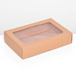 Цена за 5 шт. Коробка складная, крышка-дно, с окном, крафт, 30 х 20 х 6,5 см,