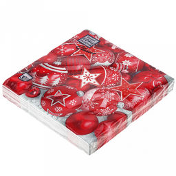 Салфетки бумажные "Bouquet Home Collection Classic" 33х33см, 3-х слойные, 20 штук в упаковке, 100% целлюлоза, "Новогодняя коллекция красная" (Россия)