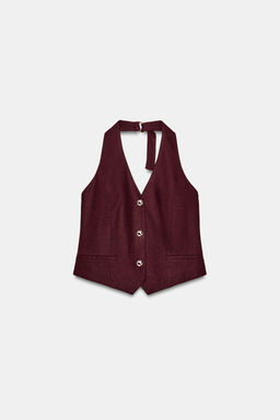 CHALECO HALTER CON LINO / Burgundy - Zara фото 6