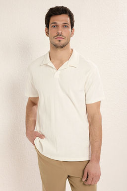 Ekru Regular/Normal Kesim Dokulu Basic Polo Yaka T-shirt TMNSS25PO00000 - Trendyolmilla фото 2