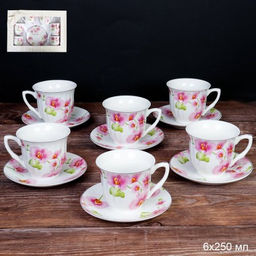 Чайный набор 12 предметов 250 мл / new 836-12G /уп 8/ костяной фарфор
