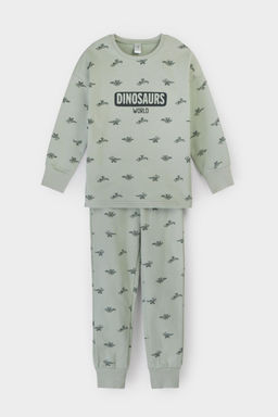 К 1581/24/темно-оливковый,маленькие динозавры пижама дет