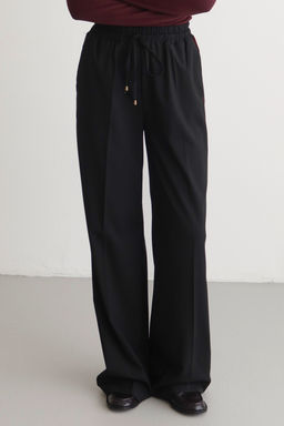 Siyah Bordo Cizgili Beli Lastikli Wideleg/Genis Paca Dokuma Pantolon TWOAW26PL00174 - Trendyolmilla фото 4