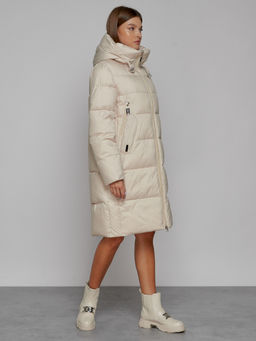 Пальто утепленное с капюшоном зимнее женское бежевого цвета 51155B - MaxRita фото 4