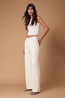 Ekru DOKUMLU %100 Pamuk Yuksek Bel Wide Leg Jeans TWOSS26JE00237 - Trendyolmilla фото 2