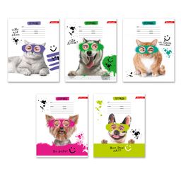 Светоч 18ТСКд5_4_3_1 Тетрадь ученическая школьная, выборочный лак, A5 18 л. на скобе 65 г/кв.м , белизна 100 % 20 шт. клетка 000366 Зверушки-веселушки