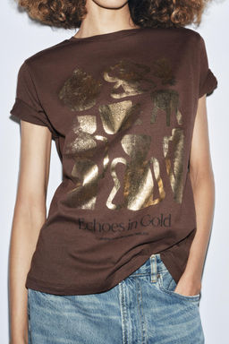 METALLIC SHORT SLEEVE T-SHIRT - Zara фото 3