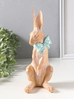 Фигура полистоун Заяц с большим голубым бантом в белый горох, 11.5?9?25.5 см