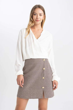 Мини-юбка А-силуэта в клетку на подкладке - Defacto фото 5