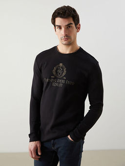 Bisiklet Yaka Uzun Kollu Bask?l? Erkek Sweatshirt