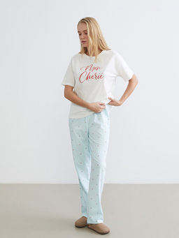 Bisiklet Yaka Bask?l? Kad?n Pijama Tak?m?