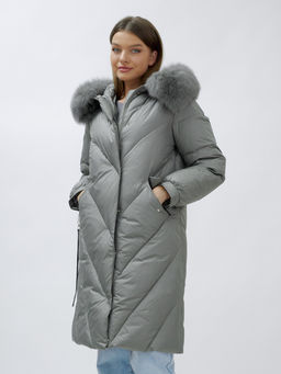 Пальто женское зимние с мехом песец люкс класса серого цвета 1316Sr