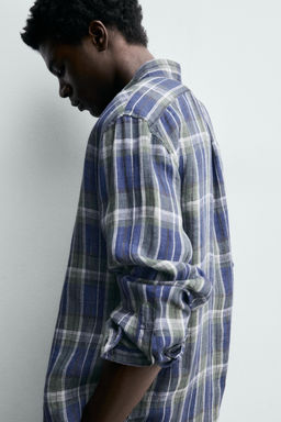 CAMISA 100% LINO CUADROS / Azules - Zara фото 6
