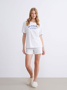 Kalp Bask?l? Kad?n ?ortlu Pijama Tak?m?