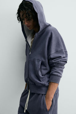 SUDADERA COMBINADO WAFFLE CAPUCHA / Azul tinta