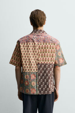CAMISA RELAXED FIT ESTAMPADO PATCHWORK / Ocre - Zara фото 3
