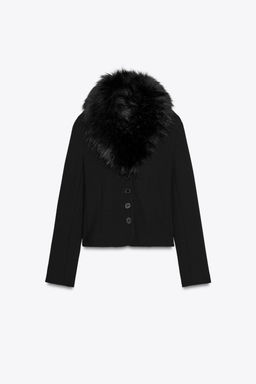 ZW COLLECTION FITTED FAUX FUR COLLAR JACKET - Zara фото 7