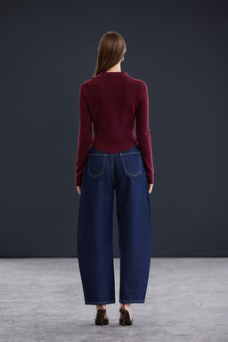 Trendyol Studio Bordo Yumusak Dokulu Polo Yaka Vucudu Saran Yunlu Triko Kazak TWOAW26KZ00248 - Trendyolmilla фото 4