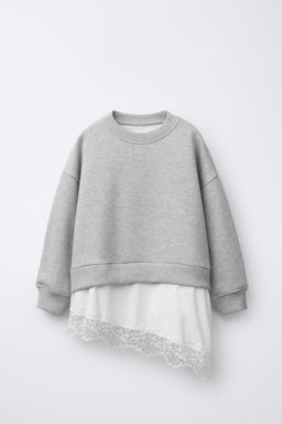 SWEATSHIRT WITH DOUBLE LACE HEM