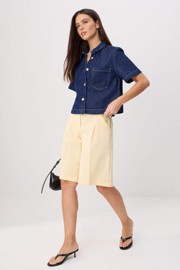 Lacivert Tencel Kar___ml_ K_sa Kol D__me Detayl_ Denim G_mlek TWOSS26GO00193 - Trendyolmilla фото 2