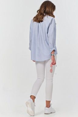 Рубашка летняя оверсайз из хлопка в полоску на персиковом - Fly фото 14