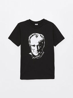 Bisiklet Yaka Atat?rk Bask?l? K?sa Kollu Erkek ?ocuk Ti??rt