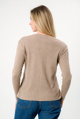 Лонгслив женский из кулирки с лайкрой бежевый меланж макси - Амадэль фото 7