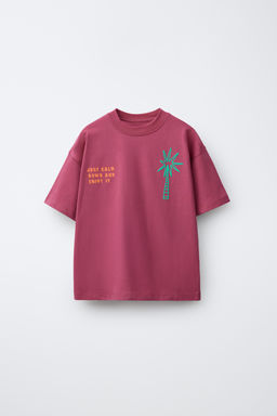 CAMISETA ESTAMPADA TEXTO / Fucsia