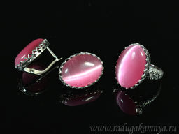 Кольцо Серьги с кошачьим глазом, цв.розовый размер 20