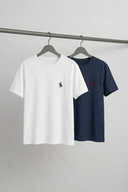 Lacivert - Beyaz Regular/Rahat Kesim 2 li Paket T-Shirt TMNSS26TS00023