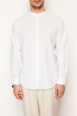 TRENDYOL MAN Beyaz Regular Fit Hakim Yaka Nak?s Detayl? %100 Pamuklu Gomlek TMNSS24GO00009 - Trendyolmilla фото 4