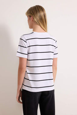 Ekru Cizgili Regular/Normal Kal?p K?sa Kollu Tok %100 Pamuk Orme T-Shirt TWOSS26TS00049