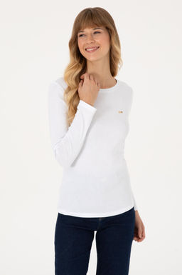 Kad_n Beyaz Slim Bisiklet Yaka Basic Sweatsh_rt