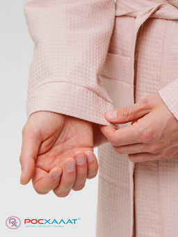 Мужской вафельный халат с планкой бежевый В-03 (31)