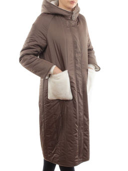 2639 DK. BEIGE Пальто двухстороннее женское еврозима (100 гр. холлофайбер, искусственный мех)